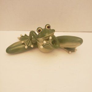 Green Ceramic Frog Toad Figurine Decor Statue